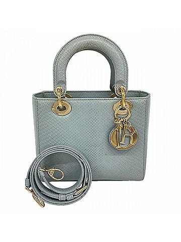 Christian Dior Christian Dior Lady Leather Handbag, Blue-Gray/Champagne, 2-Way Bag for Women (view 1)