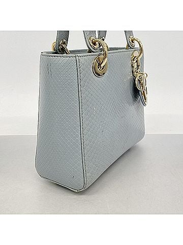 Christian Dior Christian Dior Lady Leather Handbag, Blue-Gray/Champagne, 2-Way Bag for Women (view 2)