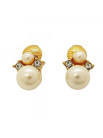 Christian Dior Christian Dior Earrings, GP Plated, Faux Pearl, Rhinestone, Gold, Women's (view 1)
