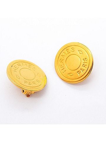 Hermès Hermes Earrings, Sellier, GP Plated, Gold, Women's (view 2)