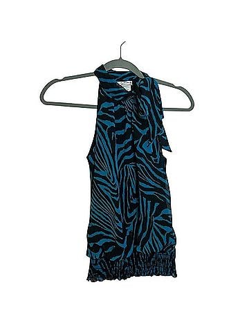 Soulmates Y2K Blue Zebra Tie Neck Blouse (view 1)