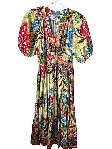 Anthropologie Conditions Apply Puff-Sleeved Midi Dress Casual Dress (view 1)