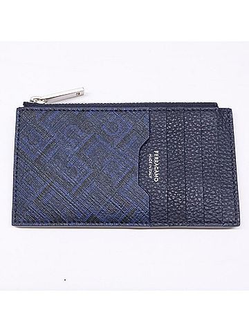Salvatore Ferragamo Salvatore Ferragamo 661587 Fabric Calf Fragment Case Card Wallet/Coin New Navy Men's (view 1)