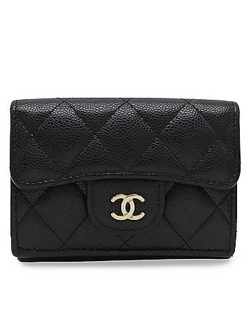 Chanel CHANEL Classic Small Flap Wallet, Matelassé, Coco Mark, Tri-fold, Caviar Leather, Black AP0230 (view 2)