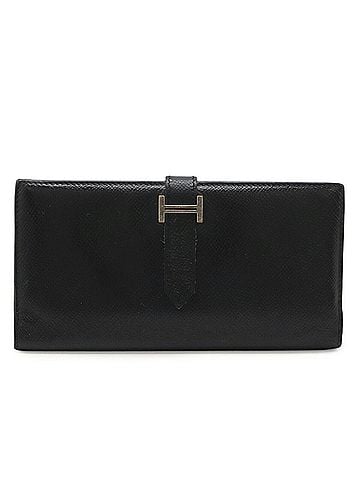 Hermès HERMES Bearn 2PLIS Tri-fold Long Wallet, Courchevel Leather, Black, ?J Stamp (view 2)