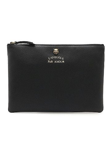 Gucci GUCCI Animalier Tiger Head Clutch Bag, Second Handbag, Pouch, Leather, Black, 453165 (view 1)