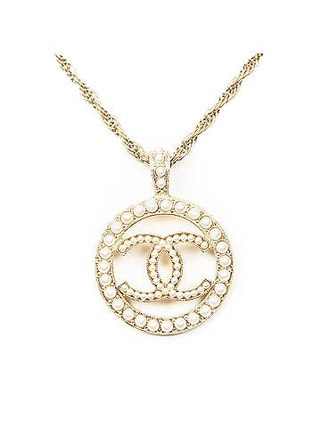 Chanel CC Faux Pearl Round Pendant Necklace (view 2)