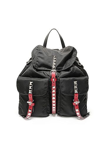 Prada Prada Nylon Studded Leather Backpack, Black (view 1)