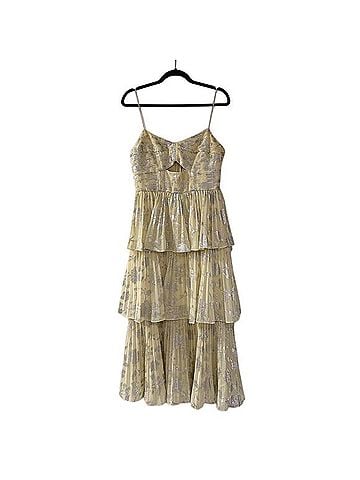 Self-Portrait Metallic Midi Tiered Cocktail Dress (view 2)