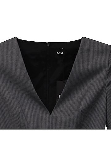 HUGO BOSS Boss Danorla Pinstripe V-Neck Midi Dress in Grey Wool (view 2)