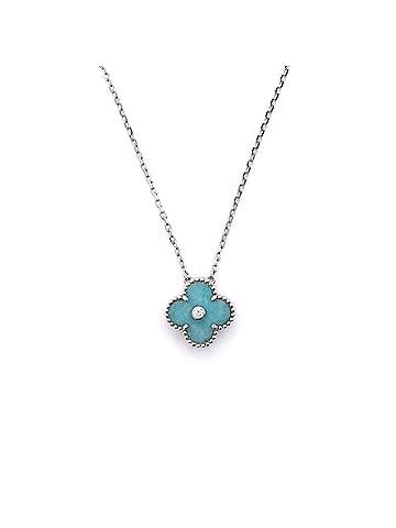 Van Cleef & Arpels Vintage Alhambra Pendant Necklace 18K White Gold and Green Celadon Sevres Porcelain with Diamond (view 1)
