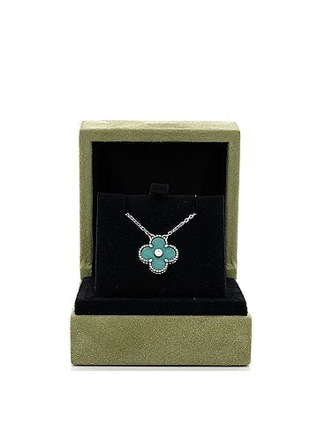 Van Cleef & Arpels Vintage Alhambra Pendant Necklace 18K White Gold and Green Celadon Sevres Porcelain with Diamond (view 2)