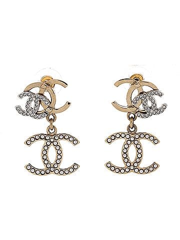 Chanel Triple CC Drop Earrings Metal with Crystals and Faux Pearls (view 1)
