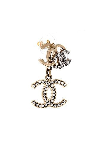 Chanel Triple CC Drop Earrings Metal with Crystals and Faux Pearls (view 2)
