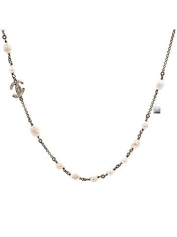 Chanel CC Station Long Necklace Metal with Faux Pearls, Beads, and Crystals (view 1)