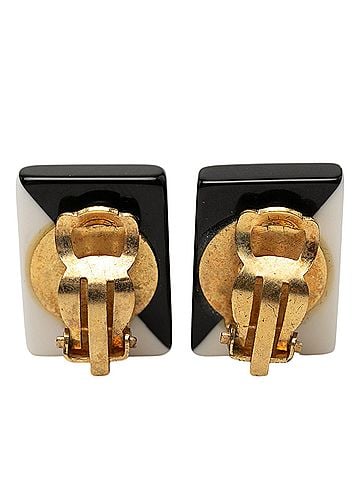 Chanel CC Bicolor Acrylic Rectangular Clip On Earrings (view 2)