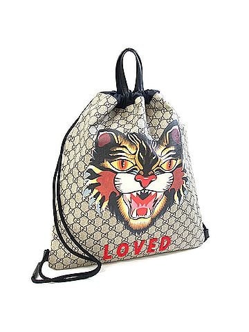 Gucci Gucci GG Supreme Angry Cat Backpack 473872 Beige Black Nylon Leather Knapsack Men's Women's GUCCI (view 1)