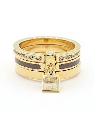 Fendi Fendi Triple Ring, Gold and Dark Brown Metal, Size M, Women's FF (FENDI) (view 1)