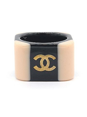 Chanel Chanel Ring, Pink and Black Plastic, 01A, 2001 Model, Square Design, Coco Mark, Women's, CHANEL (view 1)