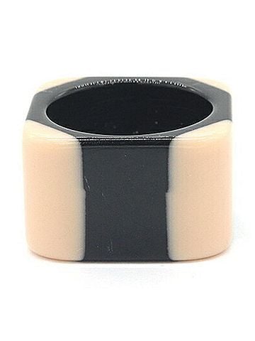 Chanel Chanel Ring, Pink and Black Plastic, 01A, 2001 Model, Square Design, Coco Mark, Women's, CHANEL (view 2)
