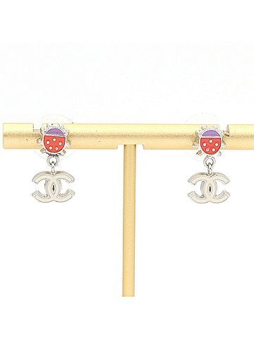 Chanel Chanel Earrings, Off-White, Red, Purple, Metal, 04P, 2004 Model, Ladybug, Coco Mark, Women's, CHANEL (view 1)