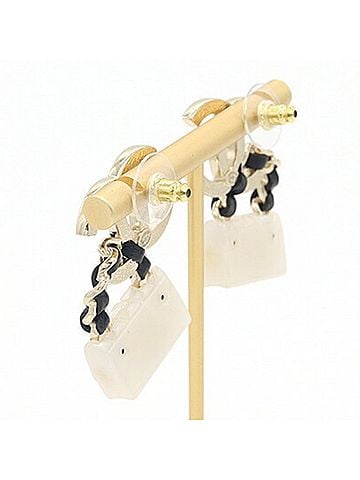 Chanel Chanel Earrings ABA008 White Black Matte Gold Resin Leather Metal B23C 2023 Model Year Coco Mark Matelassé Women's CHANEL (view 2)