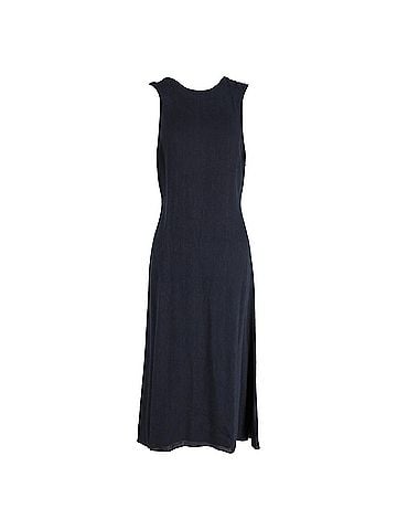 Khaite Khaite Etta Midi Criss-Cross Back Strap Dress in Navy Blue Cotton (view 1)