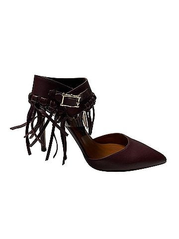 Mario Valentino Valentino C-Rockee Fringe Ankle Strap Sandals in Burgundy Leather (view 1)
