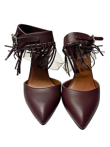 Mario Valentino Valentino C-Rockee Fringe Ankle Strap Sandals in Burgundy Leather (view 2)