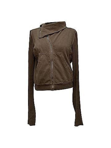Rick Owens Rick Owens Asymmetric Zip-Up Sweatshirt in Brown Cotton (view 1)