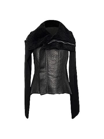 Rick Owens Rick Owens Naska Asymmetric Shearling Jacket in Black Lamb Leather (view 1)