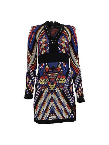 Balmain Balmain Tribal-Patterned Lace Up Mini Dress in Multicolor Viscose (view 1)