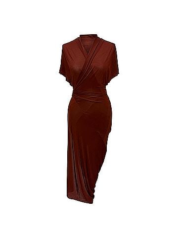 Rick Owens Rick Owens Wrap Midi Dress in Brown Cupro (view 1)