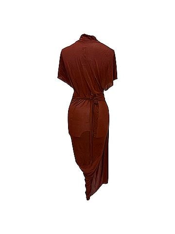 Rick Owens Rick Owens Wrap Midi Dress in Brown Cupro (view 2)
