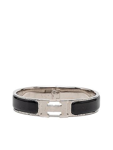 Hermès Hermes Click H PM Bangle, Silver, Black Metal Enamel, Women's (view 1)