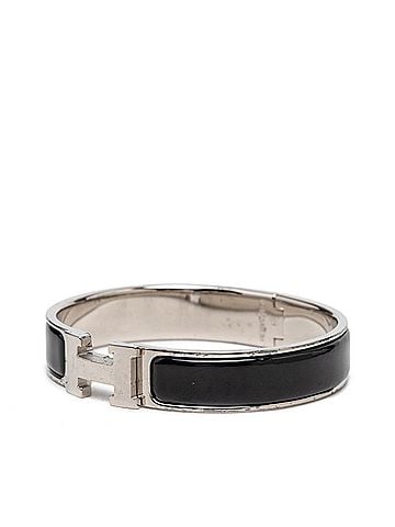 Hermès Hermes Click H PM Bangle, Silver, Black Metal Enamel, Women's (view 2)