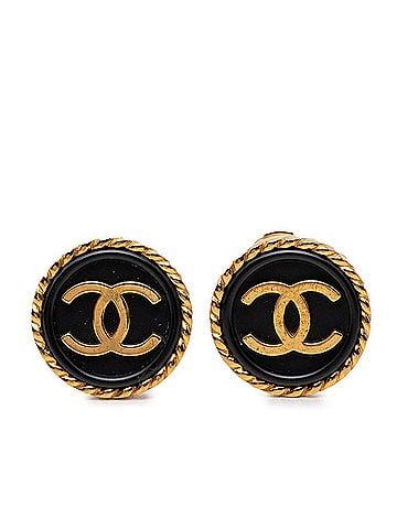Chanel Chanel Coco Mark Vintage Earrings 97A Gold Black Plated Women's CHANEL (view 1)