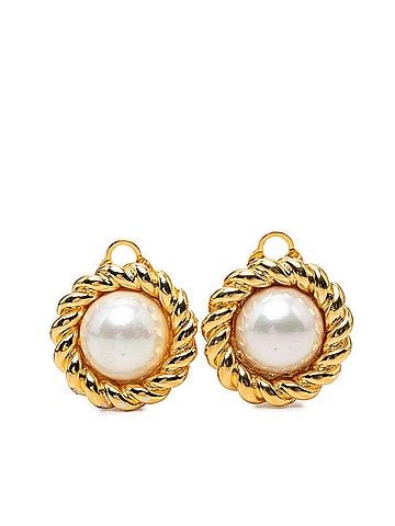 Céline Celine Round Pearl Earrings, Gold Plated, Women's (view 1)