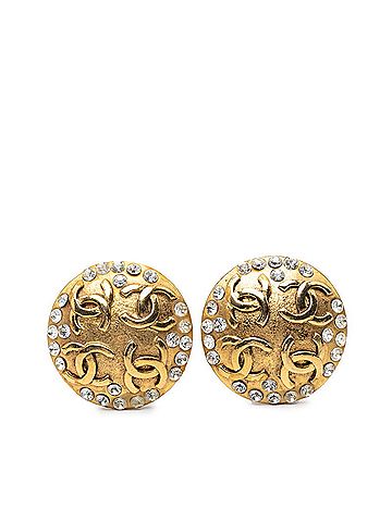 Chanel Chanel Coco Mark Vintage Earrings, Size 23, Gold Plated Rhinestone, Women's CHANEL (view 1)