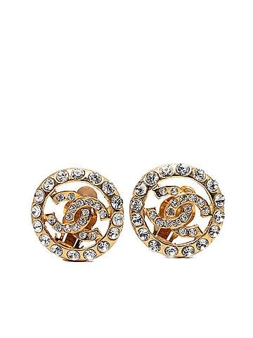 Chanel Chanel Coco Mark Earrings, Gold Plated, Rhinestone, Women's CHANEL (view 1)