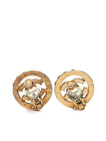 Chanel Chanel Coco Mark Earrings, Gold Plated, Rhinestone, Women's CHANEL (view 2)