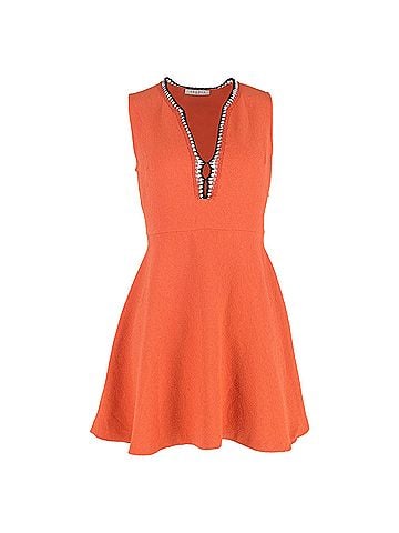 Sandro Sandro Plunge Neckline Mini Dress in Orange Polyester (view 1)