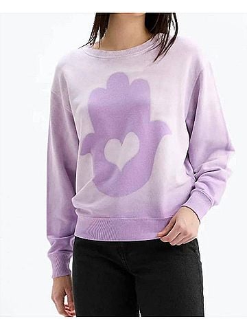 Chrldr Big Hamsa Heart Crewneck Sweatshirt in Sunfaded Orchid (view 2)