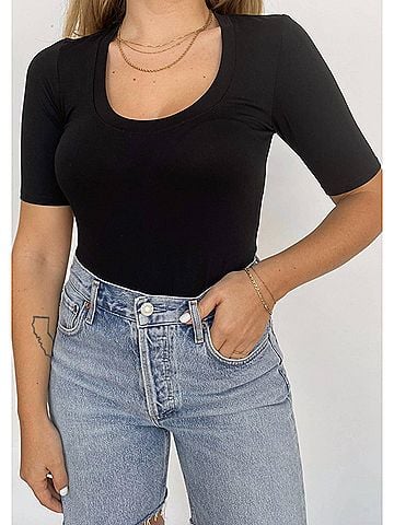 Enza Costa Italian Viscose Horseshoe Neck in Black (view 2)