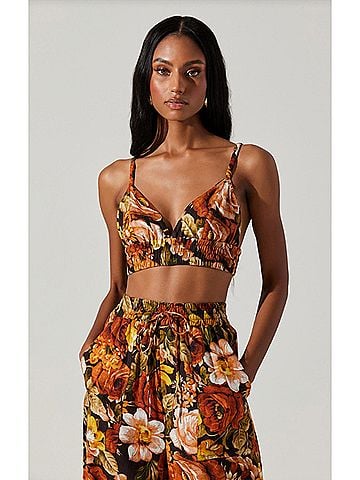 Astr Tevy Cropped Top in Brown Floral Print (view 2)