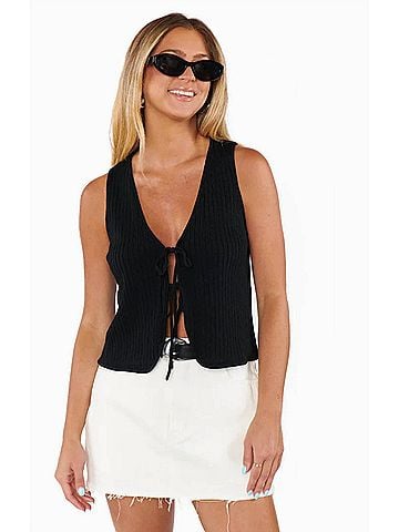 Show Me Your Mumu Time Out Tie Top in Black Rib (view 2)