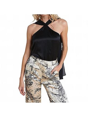 L'Agence Riviera Silk Halter Top in Black (view 2)