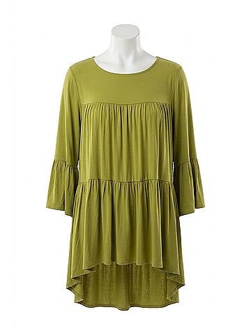 Calypso Clothing Co. Woven Gauged Trapeze Shirt Top in Green (view 1)