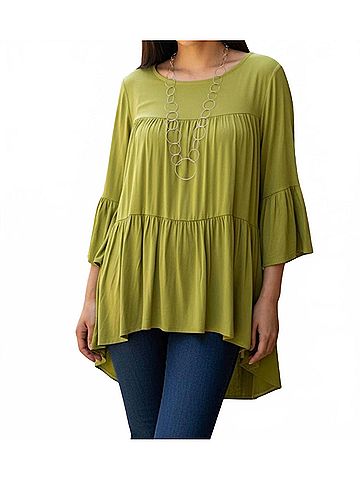 Calypso Clothing Co. Woven Gauged Trapeze Shirt Top in Green (view 2)