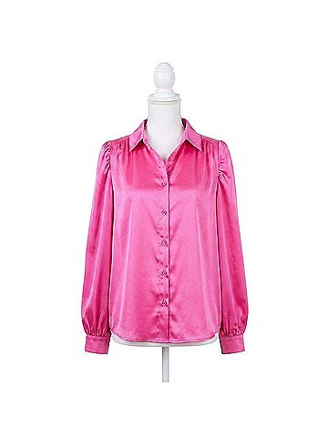 Jade Satin Button Front Blouse in Fuchsia (view 1)